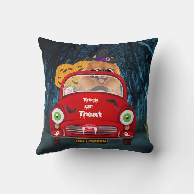Coussin Poméranie Chien voiture voiture effrayant Hallowee (Verso)