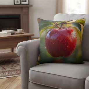 Coussin Pomme rouge fraîche avec gouttes d'eau Nature Phot