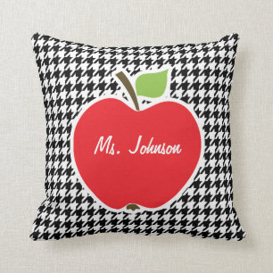Coussin Pomme sur Houndstooth noir & blanc