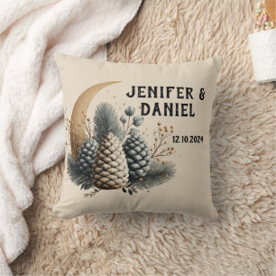 Coussin Pommes de pin et croissant de lune Amour d'hiver