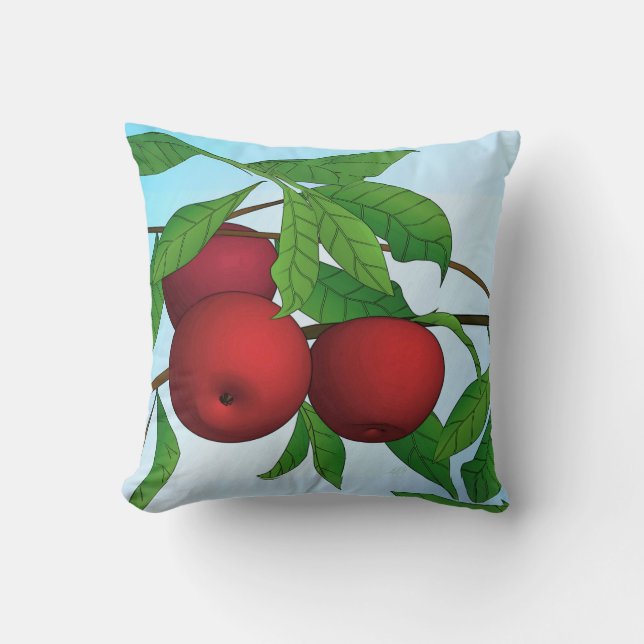 Coussin Pommes sur une branche, rouge et vert (Recto)