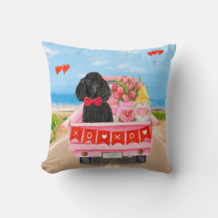 Coussin Poodle Chien Saint-Valentin Coeurs de Camion