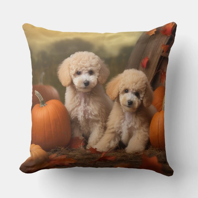 Coussin Poodle Chiot Automne Citrouille délice (Recto)