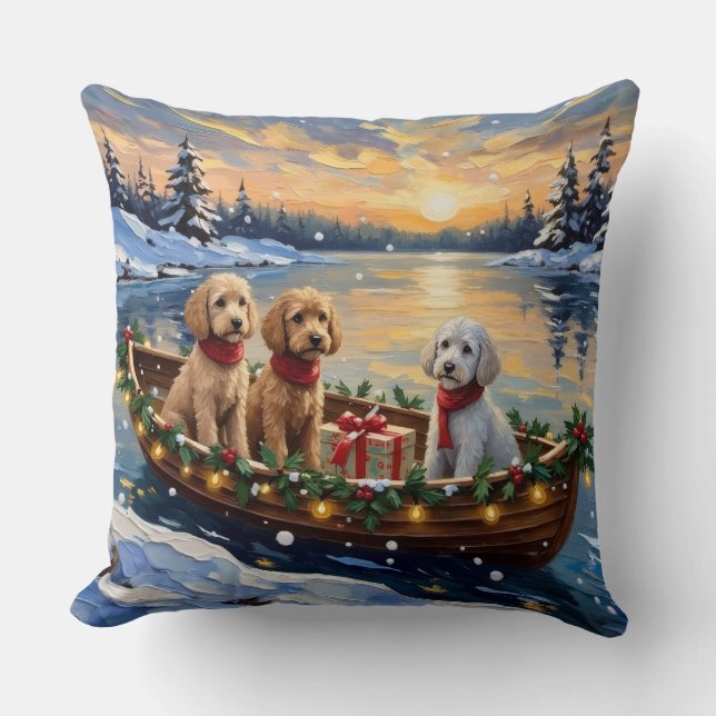 Coussin Poodle Christmas Boat Holiday (Recto)