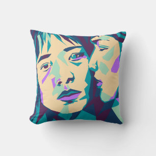 Coussin Pop art Blue Green et Cyan Deux femmes