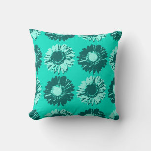 Coussin Pop Art Daisies - Turquoise, Aqua et Turquoise
