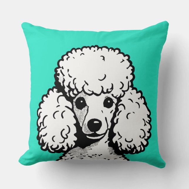 Coussin Pop Art Poodle Mint & Blanc Chic Aesthétique (Recto)