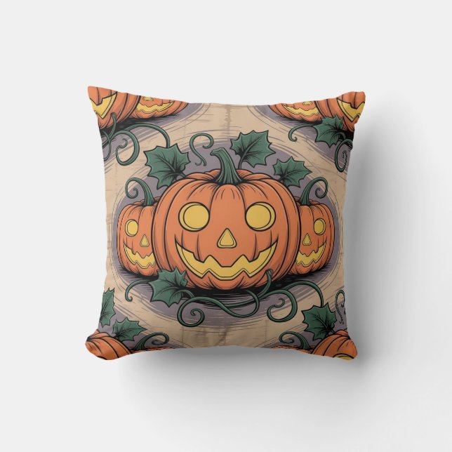 Coussin Pop Art Style Pumpkin & Ghost All-Over Pillow on P (Recto)
