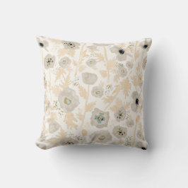 Coussin Poppies Aquarelle jaune gris bleu Floral