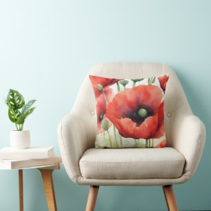 Coussin Poppies d'aquarelle modernes