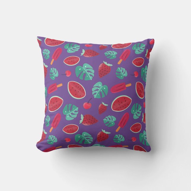 Coussin Popsicle, cerise, fraise et pastèque (Recto)