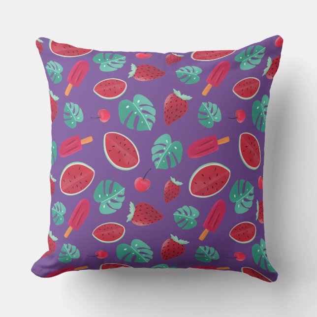 Coussin Popsicle, cerise, fraise et pastèque (Recto)
