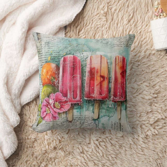 Coussin Popsicles vintages avec Roses de chaux et de chien (Couverture)