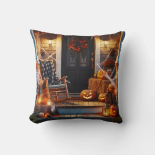Coussin Porche d'Halloween et Jack-O-Lanterns
