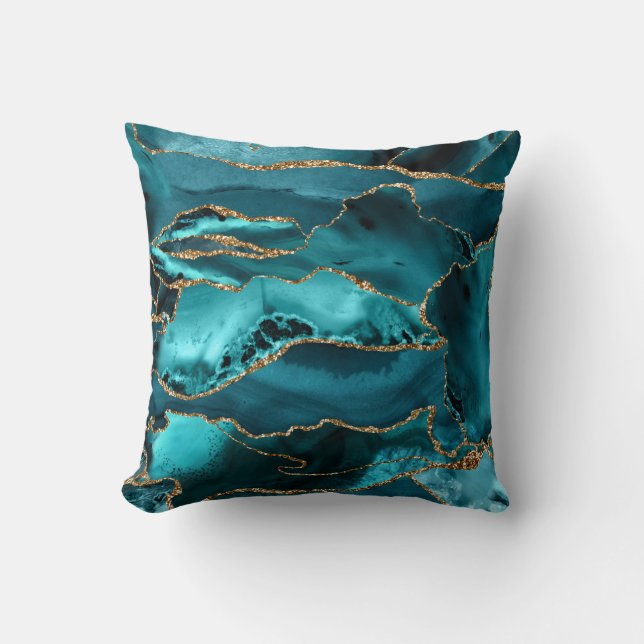 Coussin Porte de Parties scintillant bleue et or (Recto)
