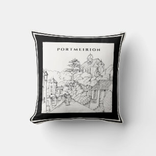 Coussin Portmeirion Nord de Galles Stylo Encre croquis noi