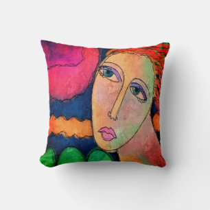 Coussin Portrait Abstrait coloré d'une femme