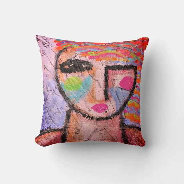 Coussin Portrait Abstrait original d'une femme (Recto)