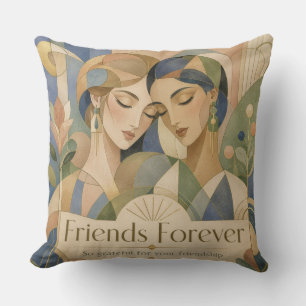 Coussin Portrait Art Déco de deux femmes Amies pour toujou