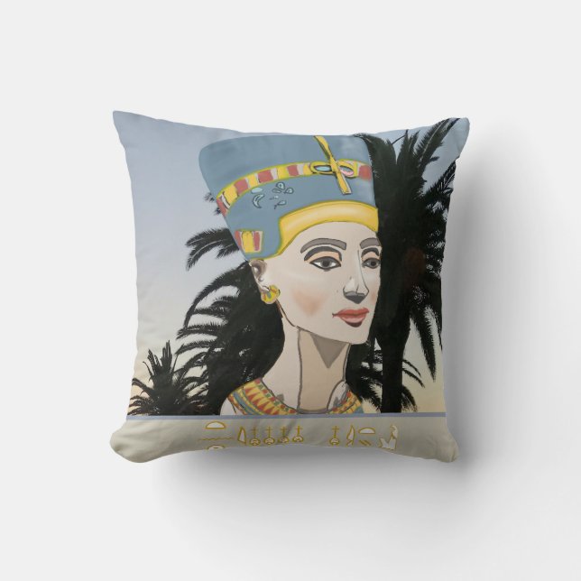 Coussin Portrait coloré néfertiti et palmiers (Recto)