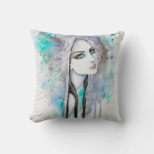 Coussin Portrait d'art fantastique abstrait de fantôme aux