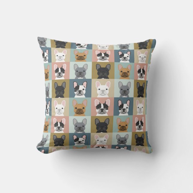 Coussin Portrait de Bulldogs français cadeaux de chien per (Recto)