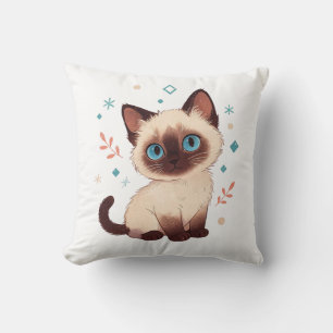 Coussin Portrait de chat siamois mignon à l'aquarelle