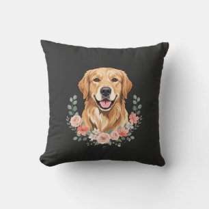 Coussin Portrait de chien Retriever doré floral sublimatio