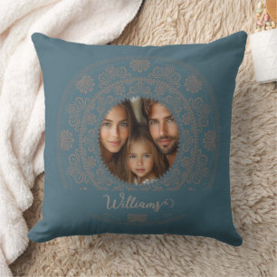 Coussin Portrait de Famille Personnalisé Mandala Rococo Or