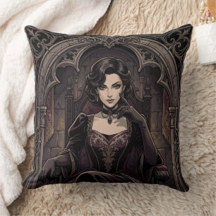 Coussin Portrait de Fantaisie de la Royauté Vampire Reine 