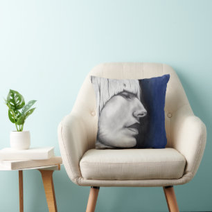 Coussin Portrait de femme blonde Isabel Dessin d'art origi