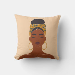Coussin Portrait de femme noire, enveloppement de tête et 