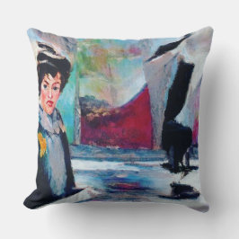 Coussin Portrait de femme vintage avec Arrière - plan Abst