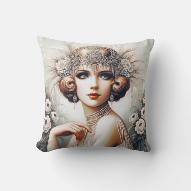Coussin Portrait de fille Flapper des années 1920 (Recto)