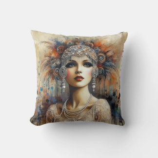 Coussin Portrait de fille Flapper des années 1920
