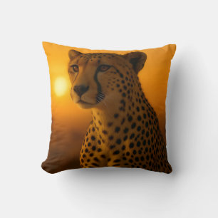 Coussin Portrait de guépard au coucher du soleil