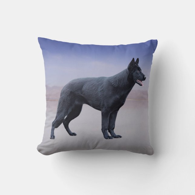 Coussin Portrait de la plage de Chien noir allemand Shephe (Recto)