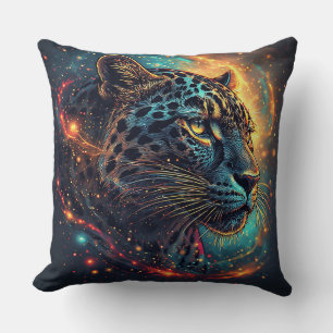 Coussin Portrait de léopard cosmique avec effet mystique