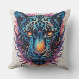 Coussin Portrait de panthère avec des éléments abstraits d