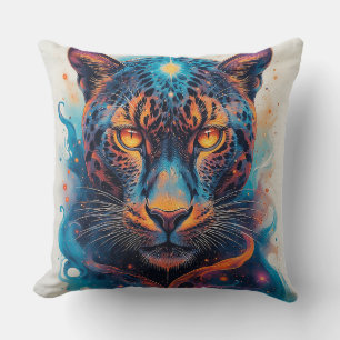 Coussin Portrait de panthère avec des éléments abstraits e