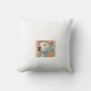 Coussin Portrait de Pit Bull Floral Coloré sur Impression