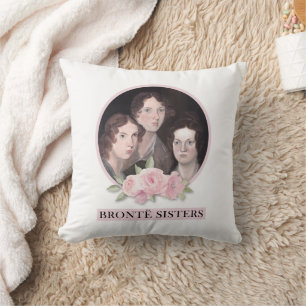 Coussin Portrait de soeurs Bronte avec roses roses roses