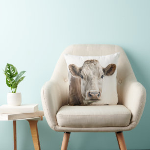 Coussin Portrait de vache Hereford à l'aquarelle