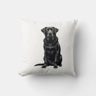 Coussin Portrait Illustré de Chien Labrador Retriever Noir