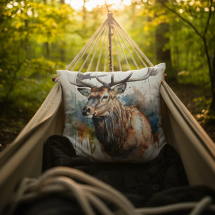 Coussin Portrait majestueux de l'élan à l'aquarelle
