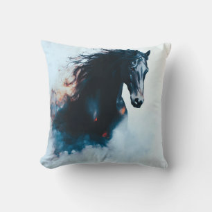 Coussin Portrait minimaliste de cheval noir de course