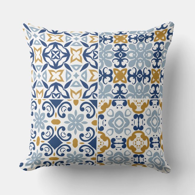 Coussin Portugais bleu, marine et marron motif (Recto)
