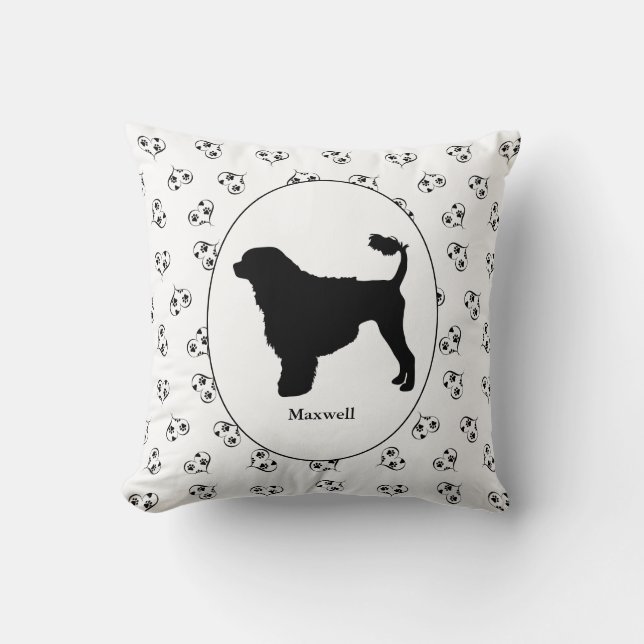 Coussin Portugais Water Dog Silhouette Noir et Blanc (Recto)