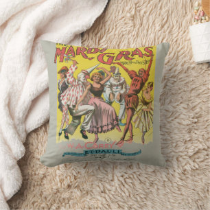Coussin Poster Antique Jaune Mardi Gras