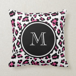Coussin Poster de animal noir de léopard de roses indien